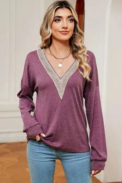 V-Neck Dropped Shoulder T-Shirt Fuchsia Women's T-Shirts - Tophatter Daily Deals